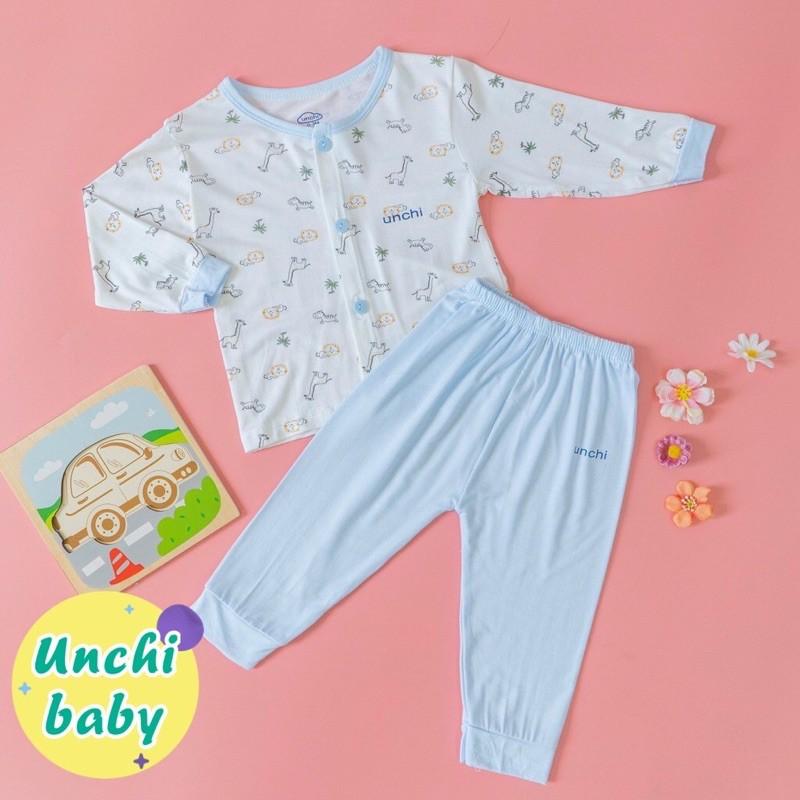 Bộ dài tay khuy giữa Minky chất vải peptit siêu mềm mịn cho bé trai/bé gái- Bộ dài tay Unchi peptit