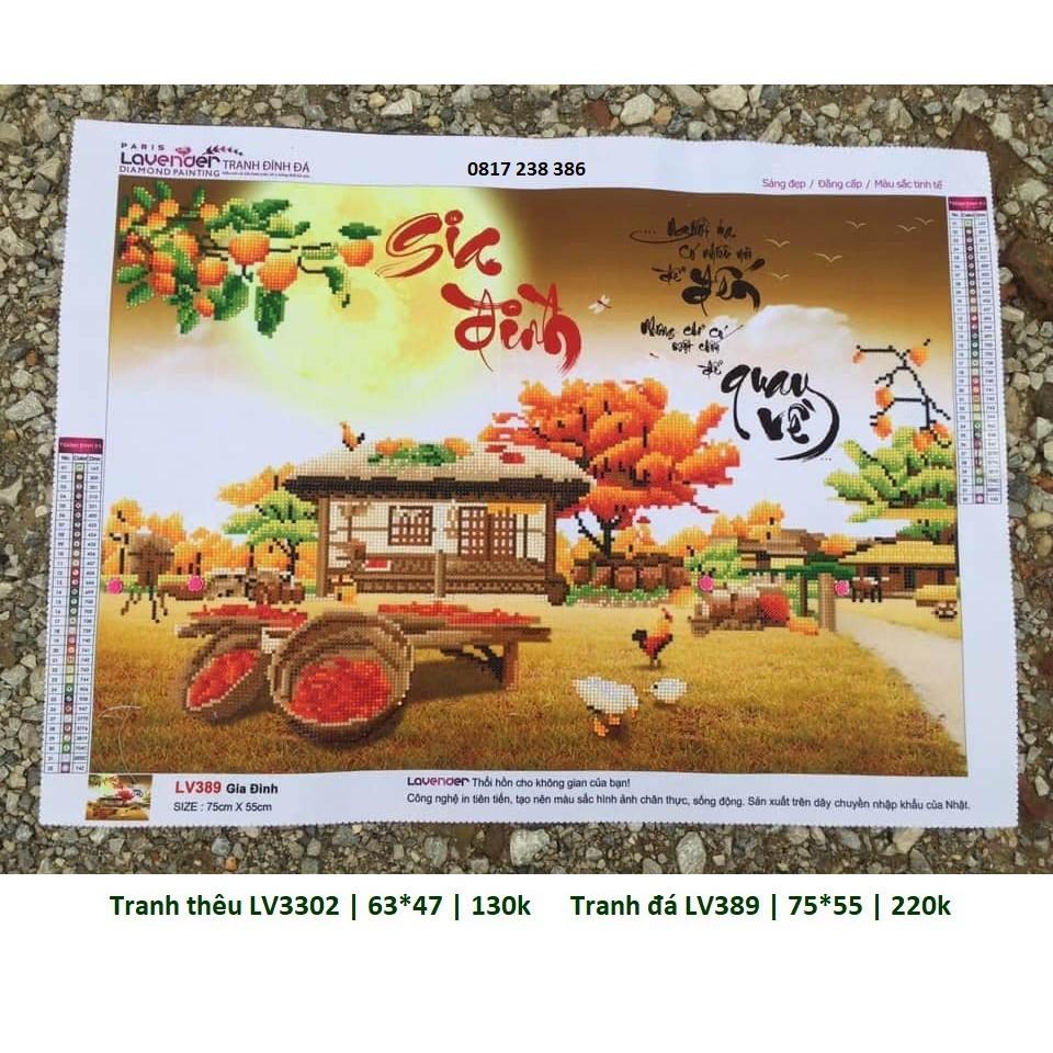 Tranh Đính Đá PHONG CẢNH GIA ĐÌNH HẠNH PHÚC . Kích Thước: 75cm x 55cm