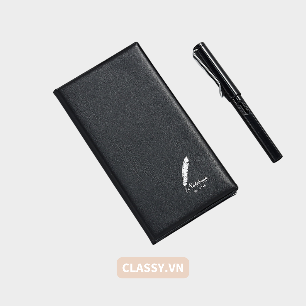 Sổ bìa da đen nhiều kích thước Classy Notebook ghi chép cuộc họp, lập kế hoạch kinh doanh- 224 trang bìa tối giản- PK1834