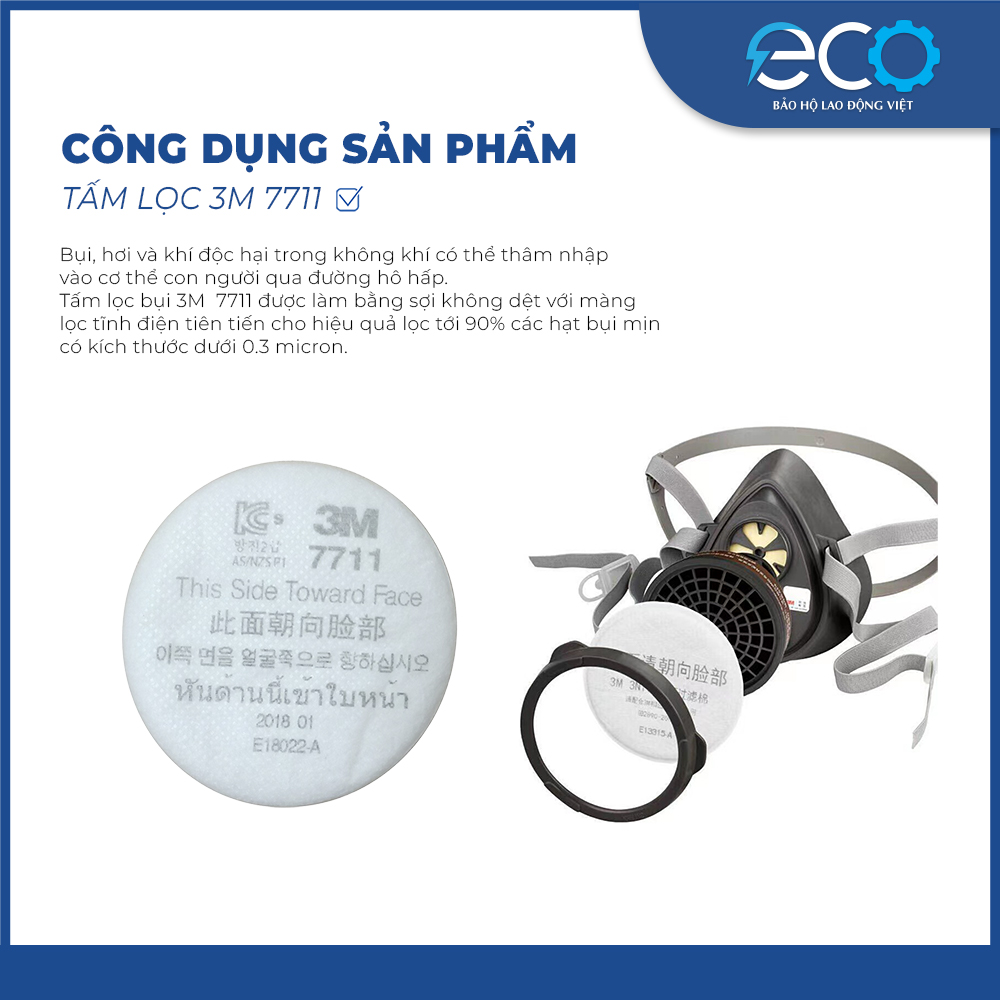 Tấm Lọc Bụi Mặt Nạ 3M 7711 lọc bụi mịn, cản hoá chất, tăng hiểu quả lọc cho phin