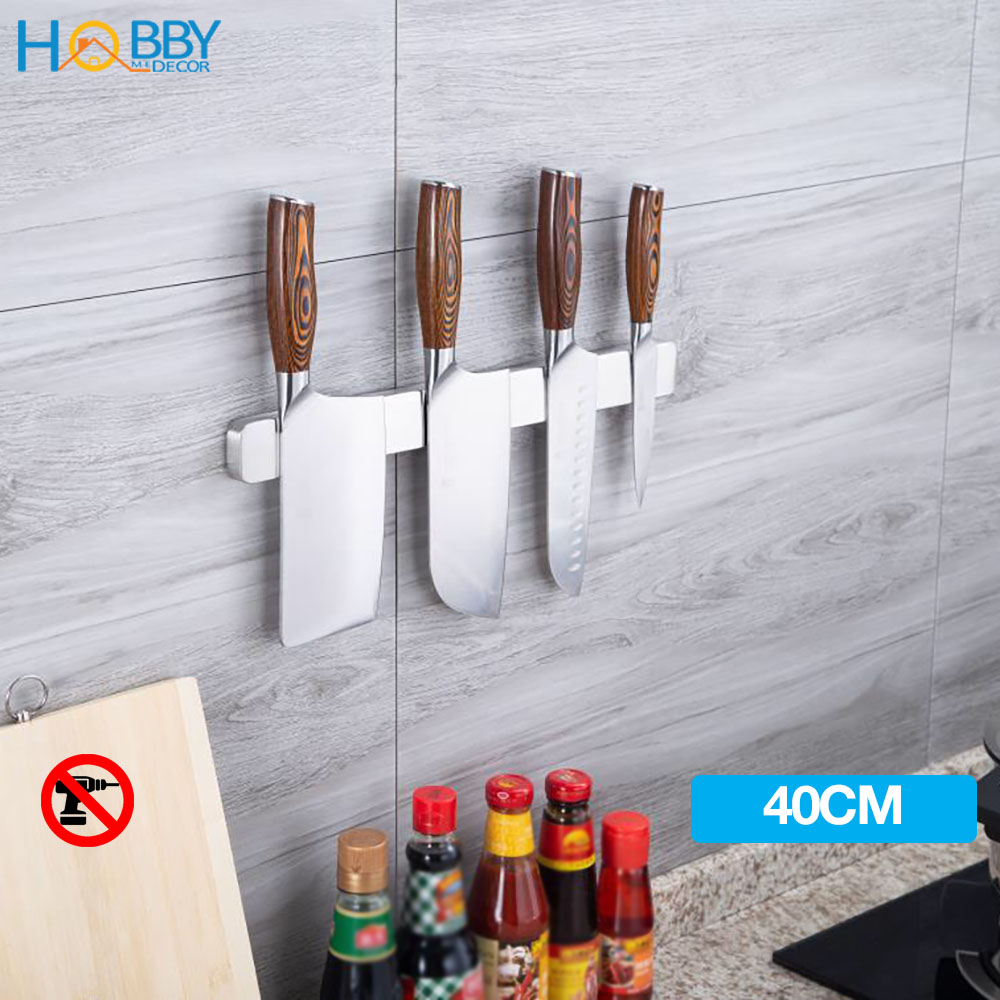 Thanh treo dao nam châm Hobby Home Decor TTD Inox 304 dán tường gạch men kèm keo dán - có 3 kích thước
