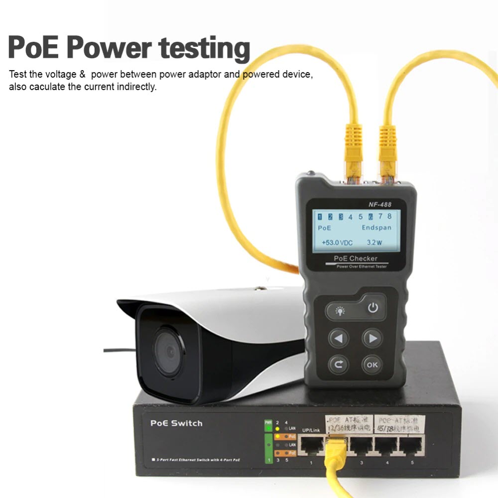 Máy Test Và Kiểm Tra Tín Hiệu Cáp Mạng POE Noyafa NF-488 - Hàng Nhập Khẩu. NOYAFA NF-488 PoE power test Network PoE Tester checker Over the Ethernet cat5,cat6 Lan tester network tools PoE Switch test