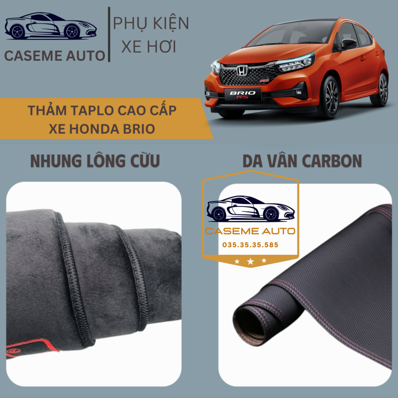 [HONDA BRIO] Thảm Taplo 3 Lớp Dành Cho Xe HONDA BRIO, Nhung Lông Cừu Và Da Vân Carbon Cao Cấp - Hàng Chính Hãng