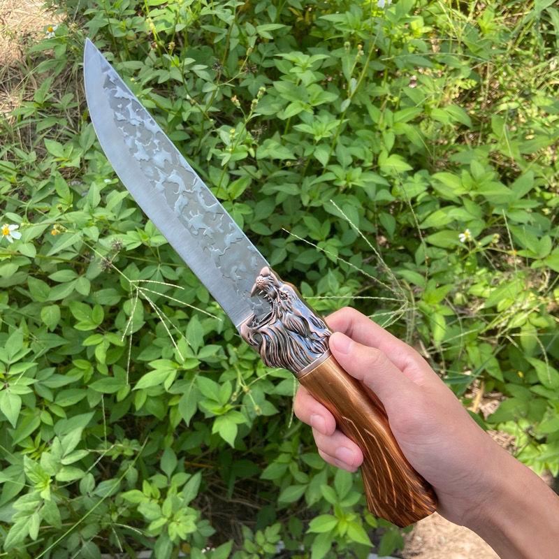 Dao bếp thái lọc,chặt gà không rỉ cao cấp, mặt dao dập chìm hoa văn hổ, khâu đồng -TOPCOMSHOP - A16 DT150