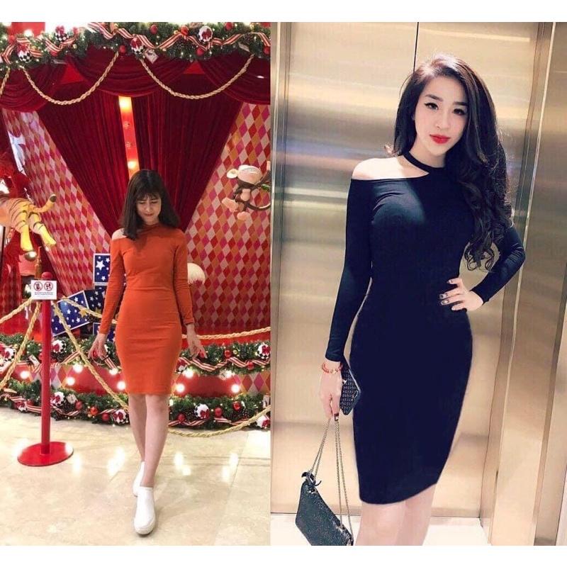 F368 Đầm ôm body khoét trễ 1 bên vai tay dài