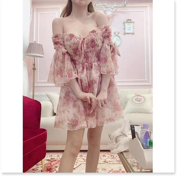 Đầm hoa nhúng bẹt vai siu xinh cho nàng