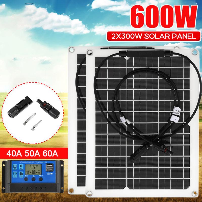 Bảng điều khiển năng lượng mặt trời 600W 300W Ngân hàng tế bào năng lượng mặt trời 18V năng lượng mặt trời có nắp đậy Bộ điều khiển năng lượng mặt trời IP65 cho điện thoại Bộ sạc thuyền RV trên ô tô Màu sắc: Bộ điều khiển 40A