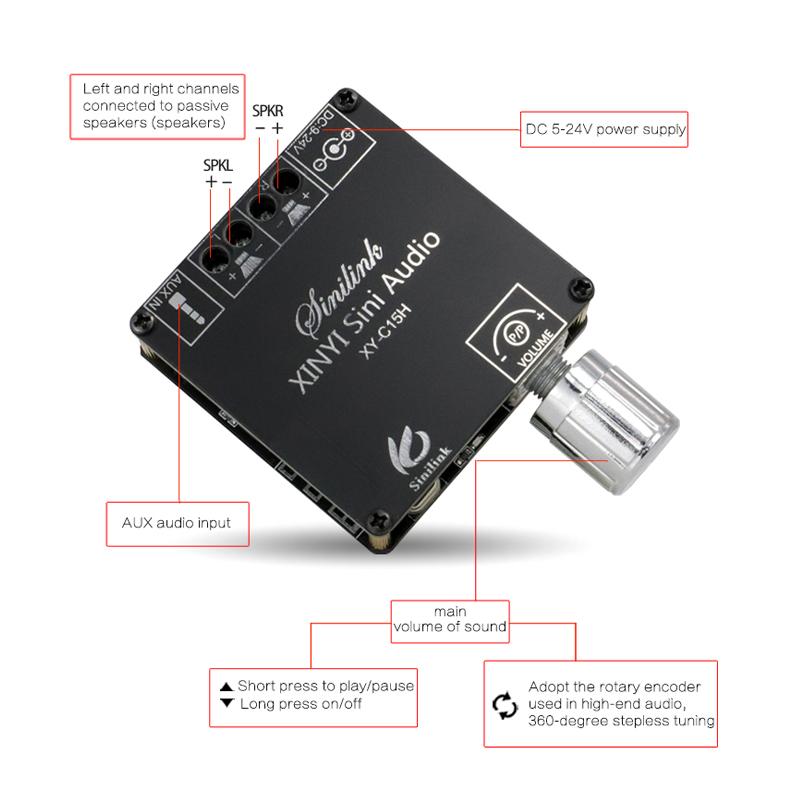 20W 8OHM Bộ khuếch đại công suất loa âm thanh tương thích Bluetooth Lớp D DIY Di động 2.0 HIFI SYST Color: Speakers C15H 24V2A