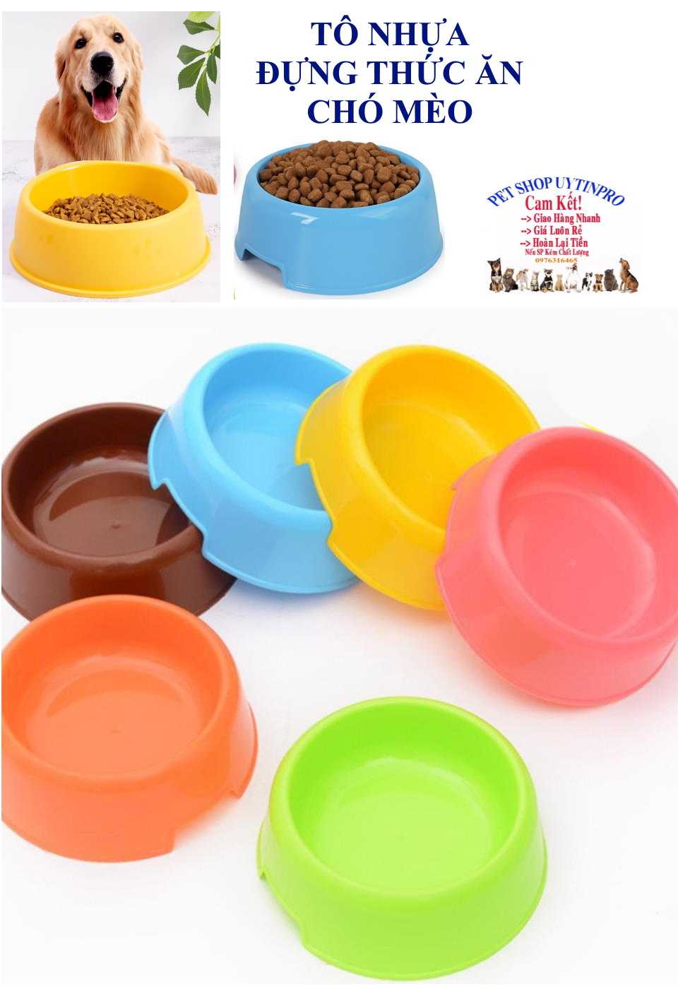 Tô đựng thức ăn Chó Mèo Hình tròn Chất liệu nhựa bóng an toàn Đường kính 12cm Nhỏ gọn, tiện lợi