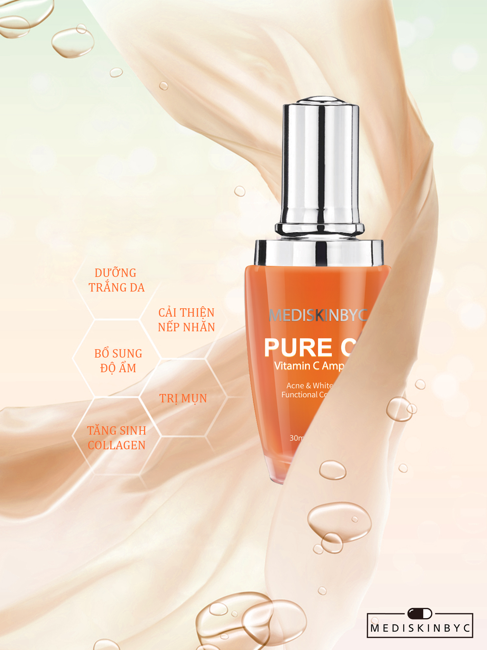 Combo 2 sản phẩm Kem Dưỡng Trắng Da Vitamin C MEDISKINBYC Pure C+ Recovery Brightening Cream và Tinh Chất Dưỡng Trắng Da Vitamin C MEDISKINBYC Pure C+ Vitamin C Ampoule