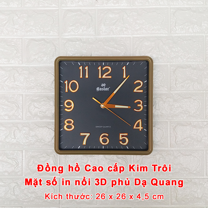 Đồng Hồ Treo Tường KIM TRÔI NHẬT Cao Cấp EASTAR Có DẠ QUANG Hình Vuông - Tặng Pin Maxell - Bảo Hành 1 Năm