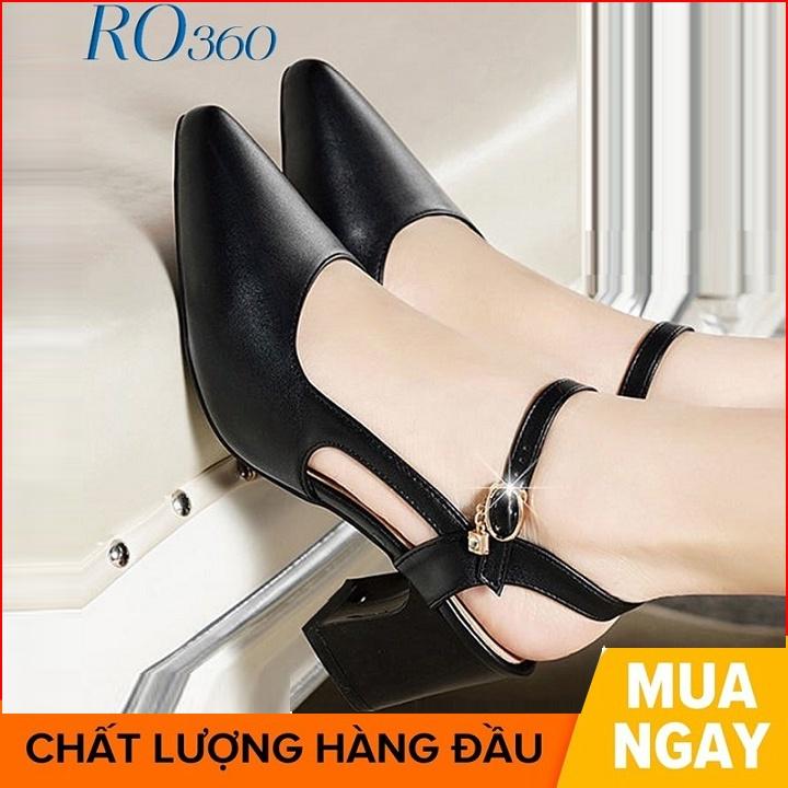 Giày sandal nữ cao gót 6 phân hàng hiệu rosata hai màu đen kem ro360