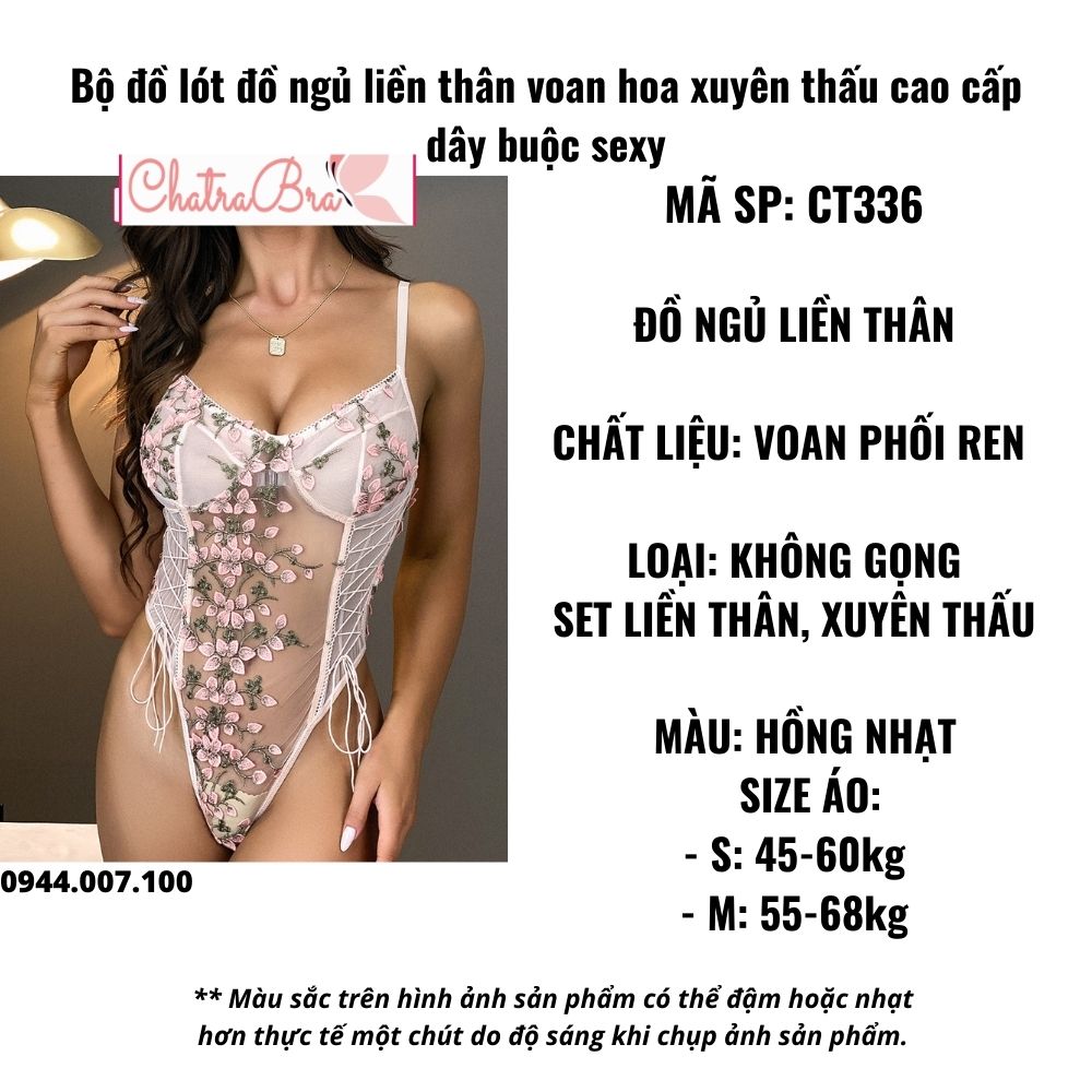 Bộ đồ lót đồ ngủ liền thân voan hoa xuyên thấu cao cấp dây buộc sexy