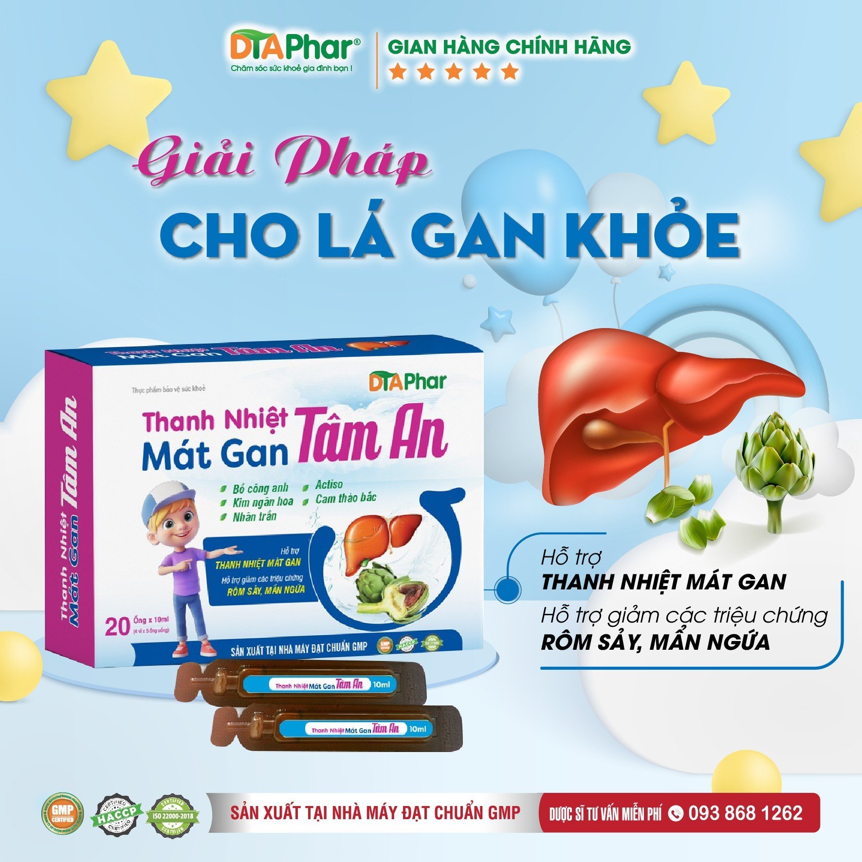 Thanh nhiệt mát gan Hỗ trợ giảm nóng trong do cơ thể bị nhiệt Hộp 20 ống Tâm An Pharma