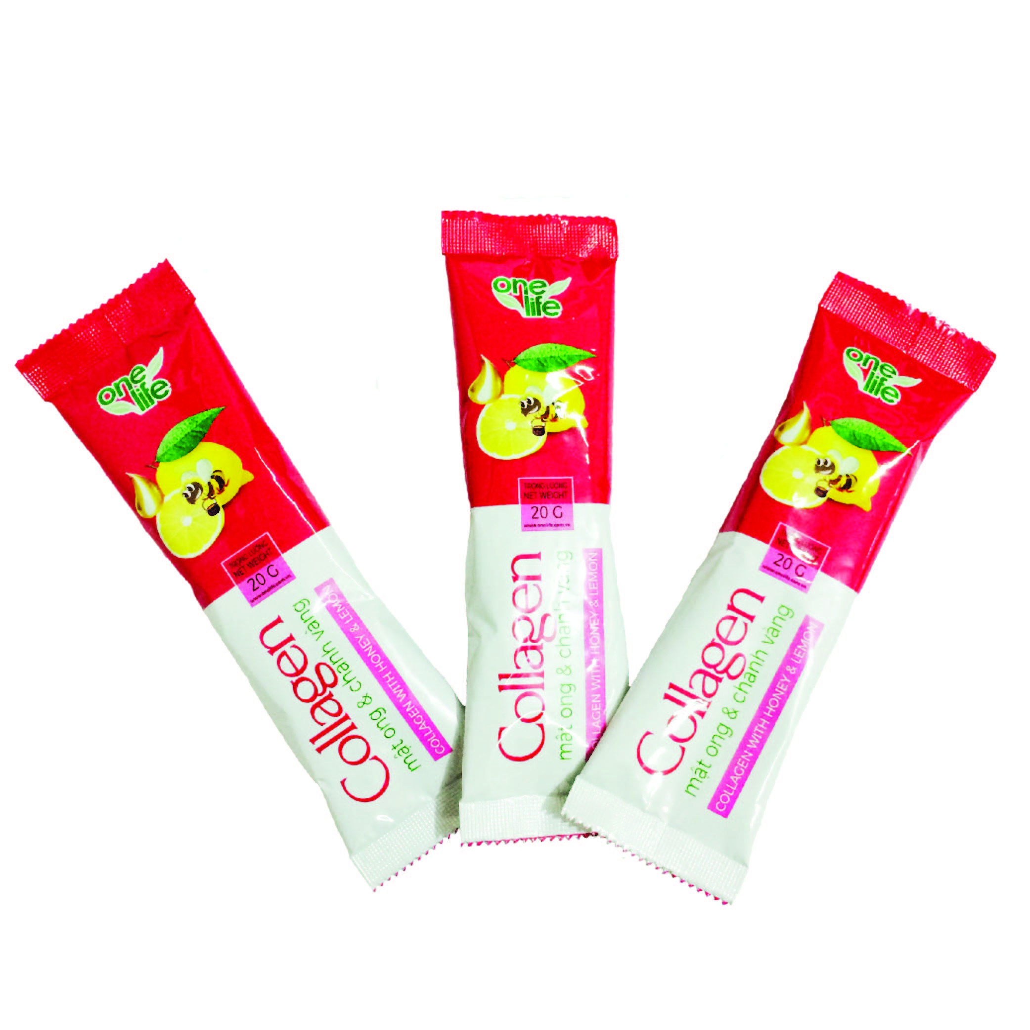 Thực Phẩm Bổ sung Collagen Mật Ong Chanh Vàng Tự Nhiên OneLife (100% Bột collagen Cá Nhật Bản) – Hộp 7 gói x 20gr/gói
