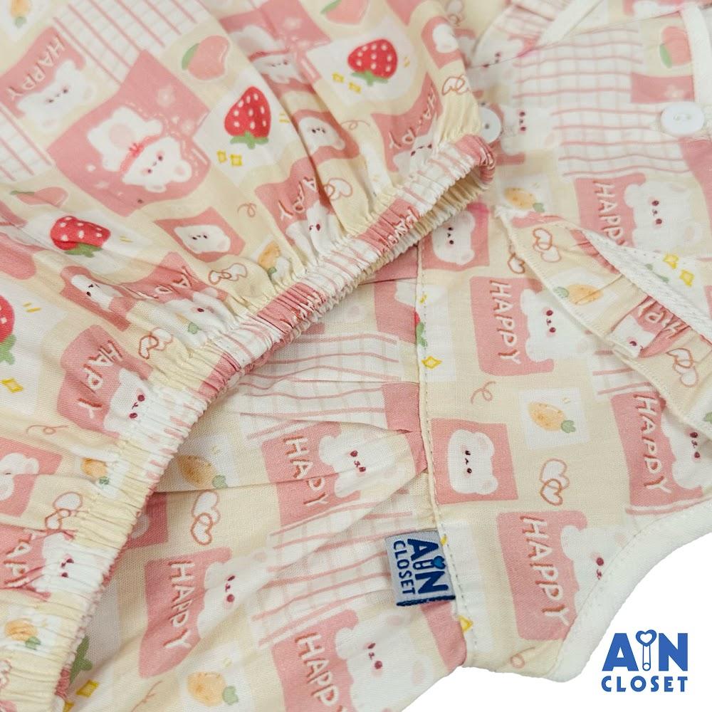 Bộ quần áo Ngắn bé gái họa tiết Thỏ Happy Hồng cotton - AICDBGPI1L8O - AIN Closet