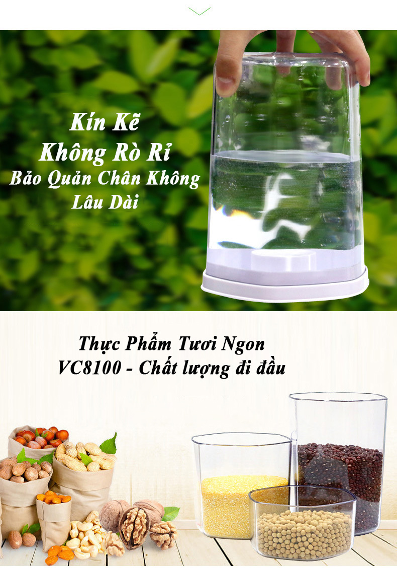 Bộ 3 bình chân không bảo quản thực phẩm, vật dụng, trang sức sử dụng với máy hút chân không