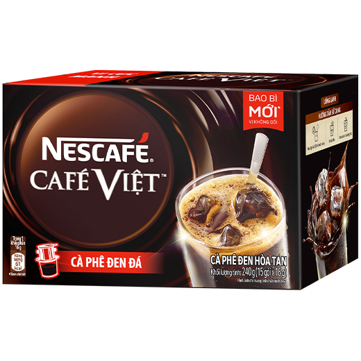 Combo 3 hộp cà phê hòa tan Nescafé café Việt đen đá (Hộp 15 gói x 16g) - [Tặng bộ 3 ly thủy tinh]