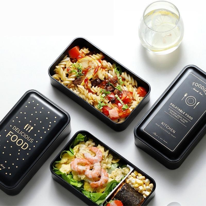 Bộ 3 Sản Phẩm Hộp Cơm Trưa 2 Tầng Cốc Đựng Canh Và Túi Giữ Nhiệt Màu Đen Phong Cách Bắc Âu Siêu Đẹp