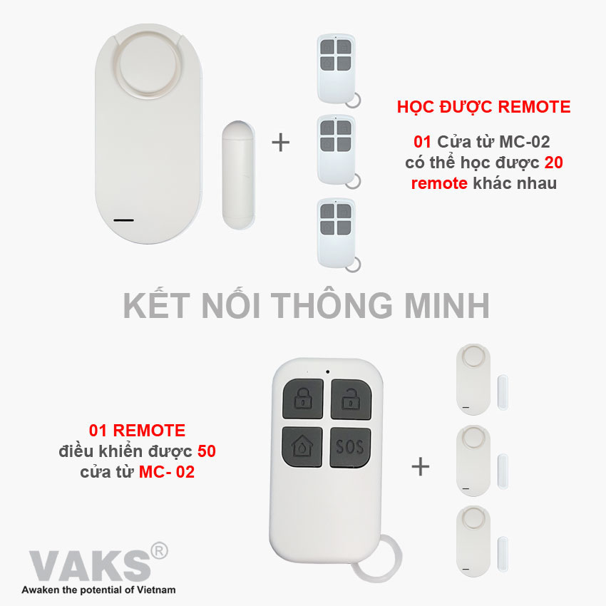 Thiết Bị Báo Khách - Báo trộm MC-02, Cửa Từ không dây lắp cửa có remote điều khiển từ xa, kết nối thông minh, 130dB