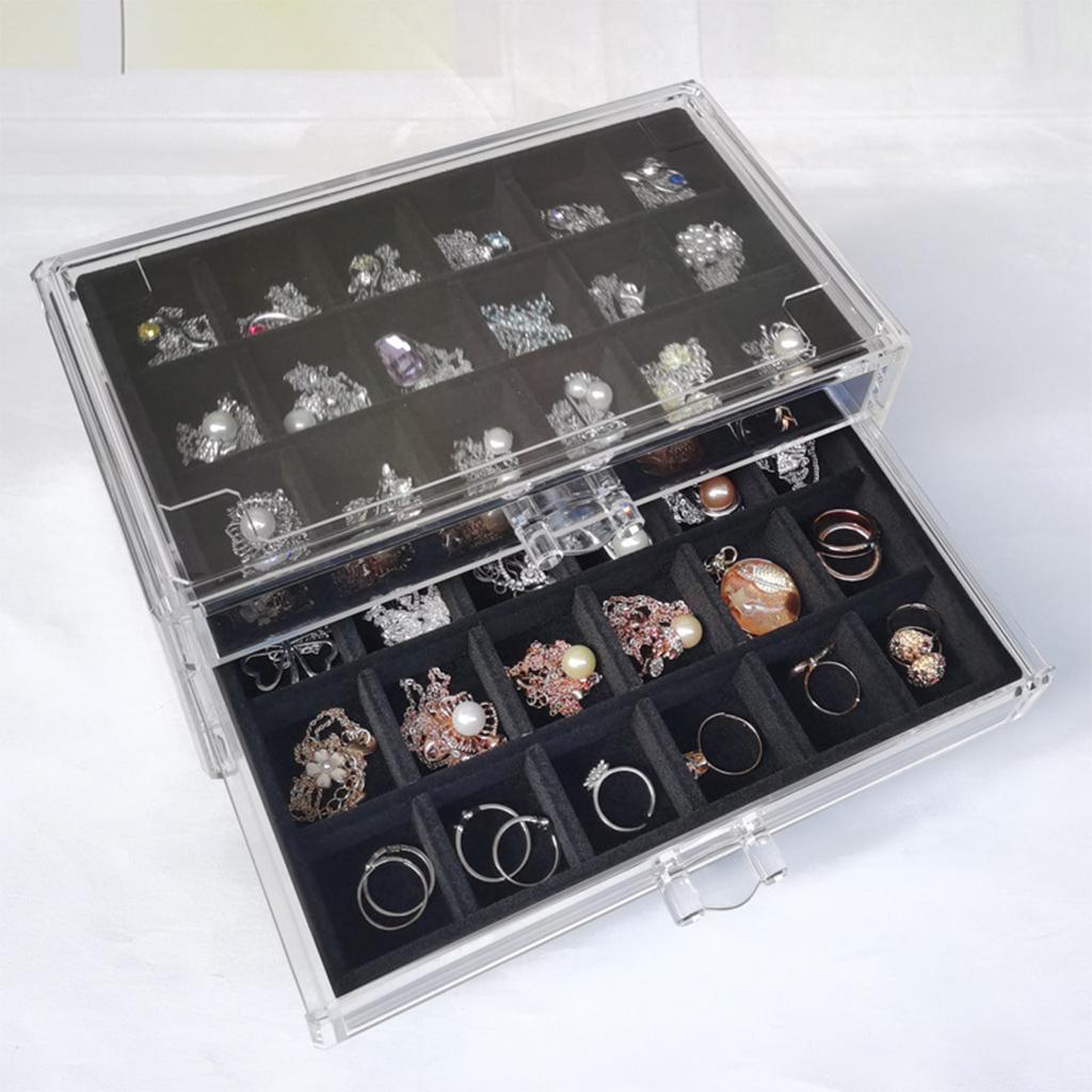 Three-Drawer Flannel Storage Box Jewelry Case for Girl Women Bracelet