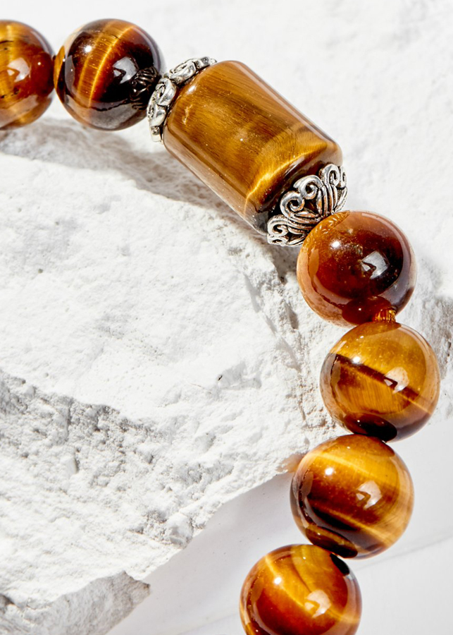 Vòng Tay Phong Thủy Nữ Đá Mắt Hổ Vàng Nâu Phối Charm Bướm Bạc Mệnh Thổ, Kim Ngọc Quý Gemstones