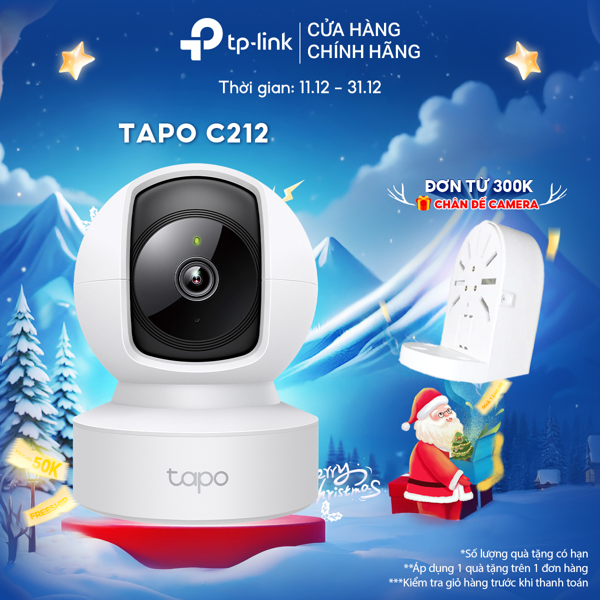 Camera Wifi Tp - Link Tapo C212 Độ Phân Giải 2K Qhd Quayquét 360 Độ Hỗ Trợ Cổng Lan - Hàng Chính Hãng