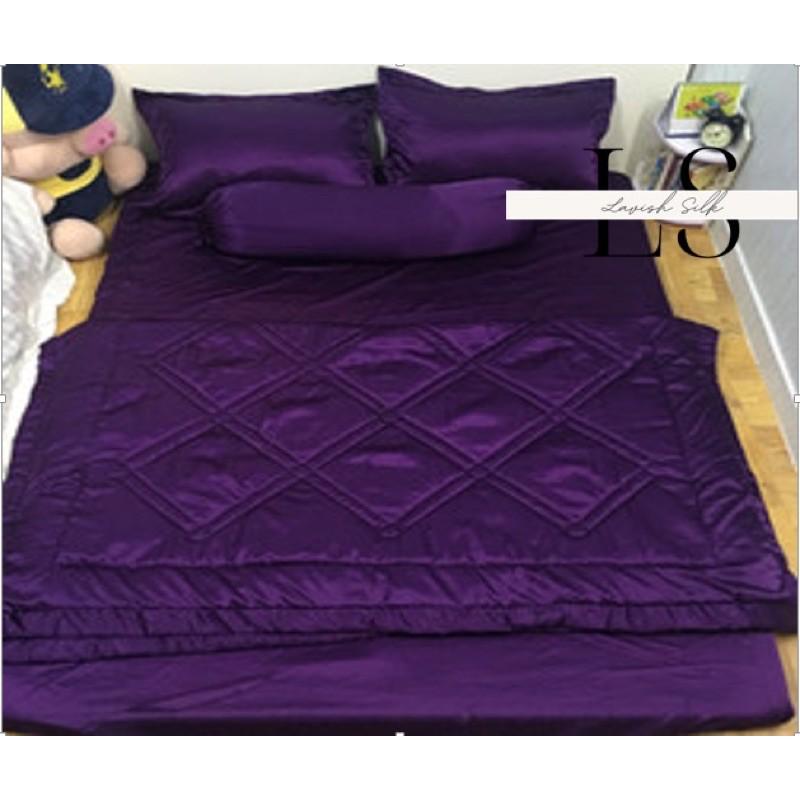 Trọn Bộ Chăn Ga Gối Phi Lụa Lavish Silk Cao Cấp Mát Lạnh Hàng Loại 1 Không Nối Vải -Tím Than