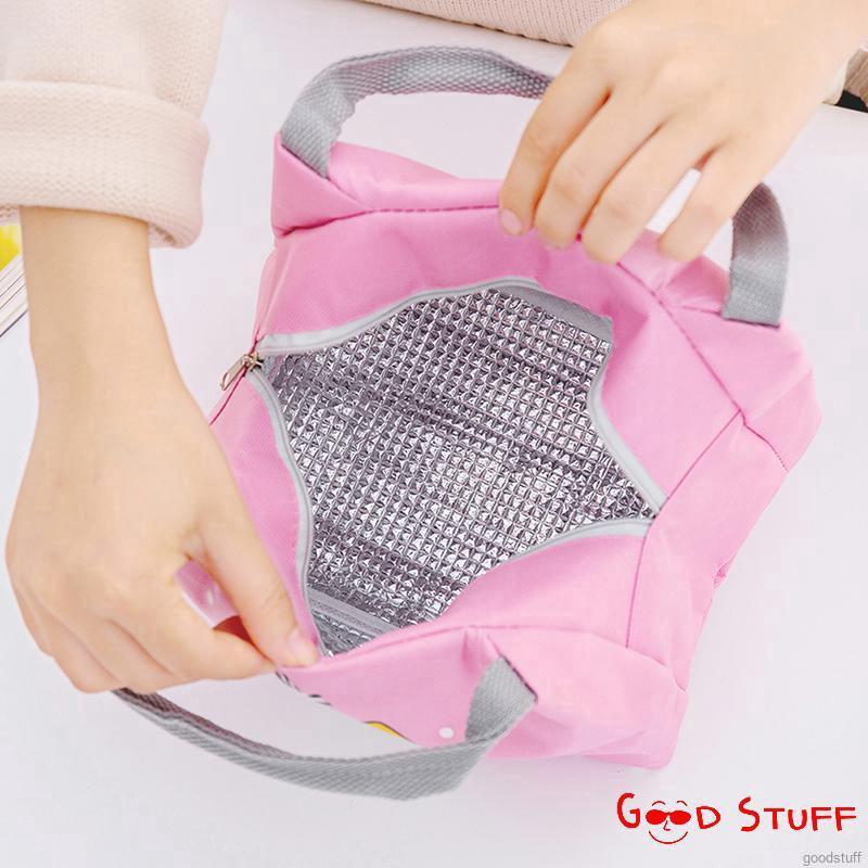 Túi đựng giữ nhiệt hộp cơm trưa bằng chất liệu canvas in họa tiết động vật dễ thương