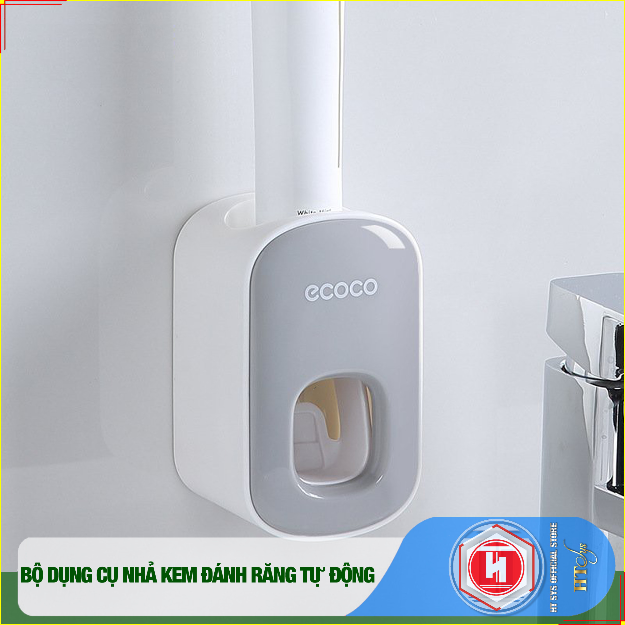 Bộ dụng cụ nhả kem đánh răng tự động 2/3/4 cốc và giá treo bàn chải đa năng HT SYS-ECOCO-Chất liệu ABS cao cấp -