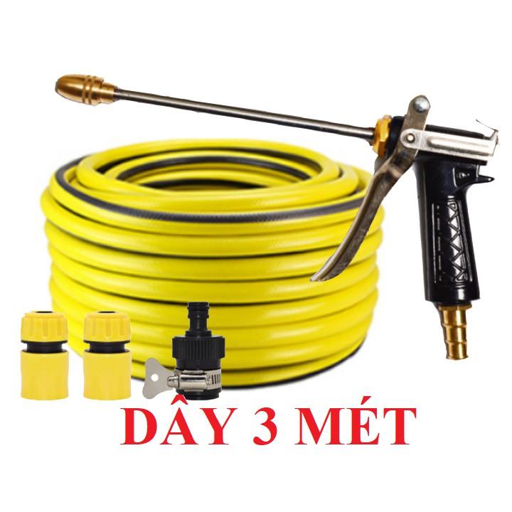Bộ dây vòi xịt nước rửa xe,tưới cây ,tăng áp 3 lần, loại 3m,5m 206318 đầu đồng,cút,nối nhựa đen+ móc khoá