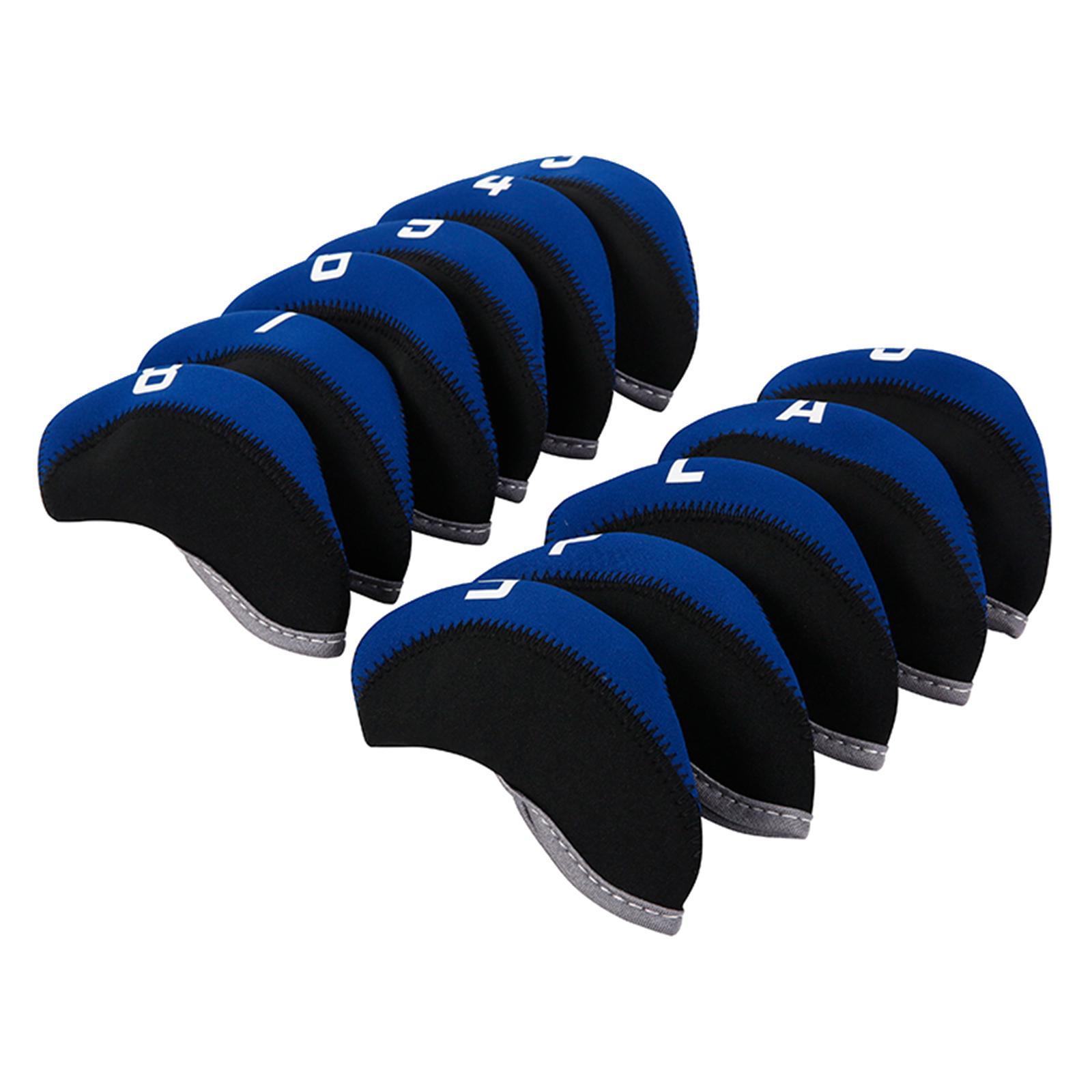 11Pcs Golf Iron Head Covers Neoprene Headcovers Protective Covers Blue Black