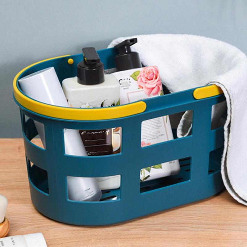 Drain Bath Basket Plastic Hand Basket Bathroom Bath Basket Storage Basket Bath Basket Bath Storage Basket Light Blue