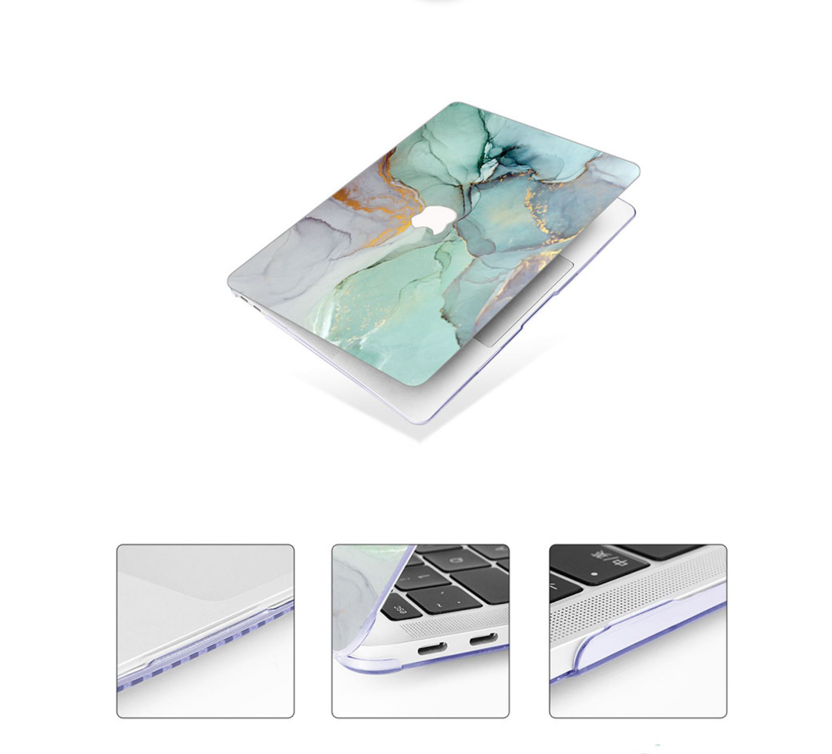 Case ốp nhựa ABS bảo vệ dành cho macbook đủ dòng siêu mỏng nhẹ không nóng máy hoạ tiết đá cẩm thạch màu xanh ngọc kèm tấm phủ bàn phím silicon