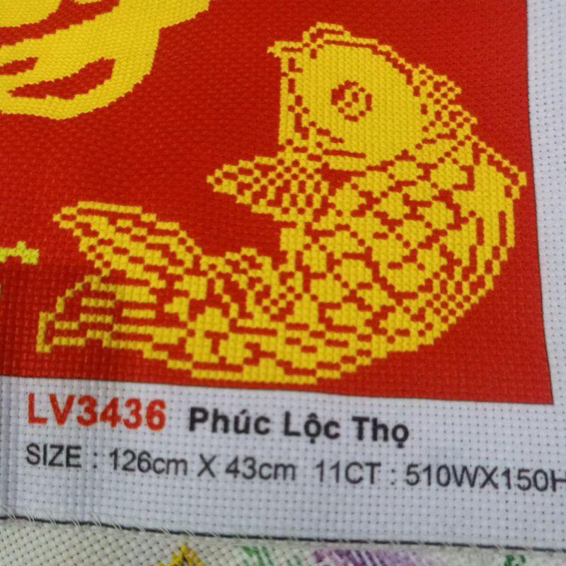 Tranh Thêu Chữ Thập Phúc Lộc Thọ Cá Chép LV3436