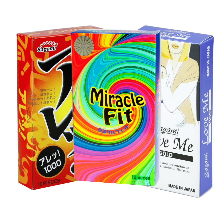 Combo Bao Cao Su SAGAMI 1 hộp Love Me (Hộp 10 chiếc), 1 hộp Are (Hộp 10 chiếc) và 1 hộp Miracle (Hộp 10 chiêc)