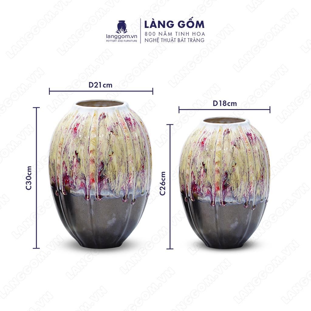 Bình hoa, lọ hoa Gốm sứ Bát Tràng cao cấp Men chảy dạng múi dùng làm quà tặng, trang trí - Làng Gốm Bát Tràng