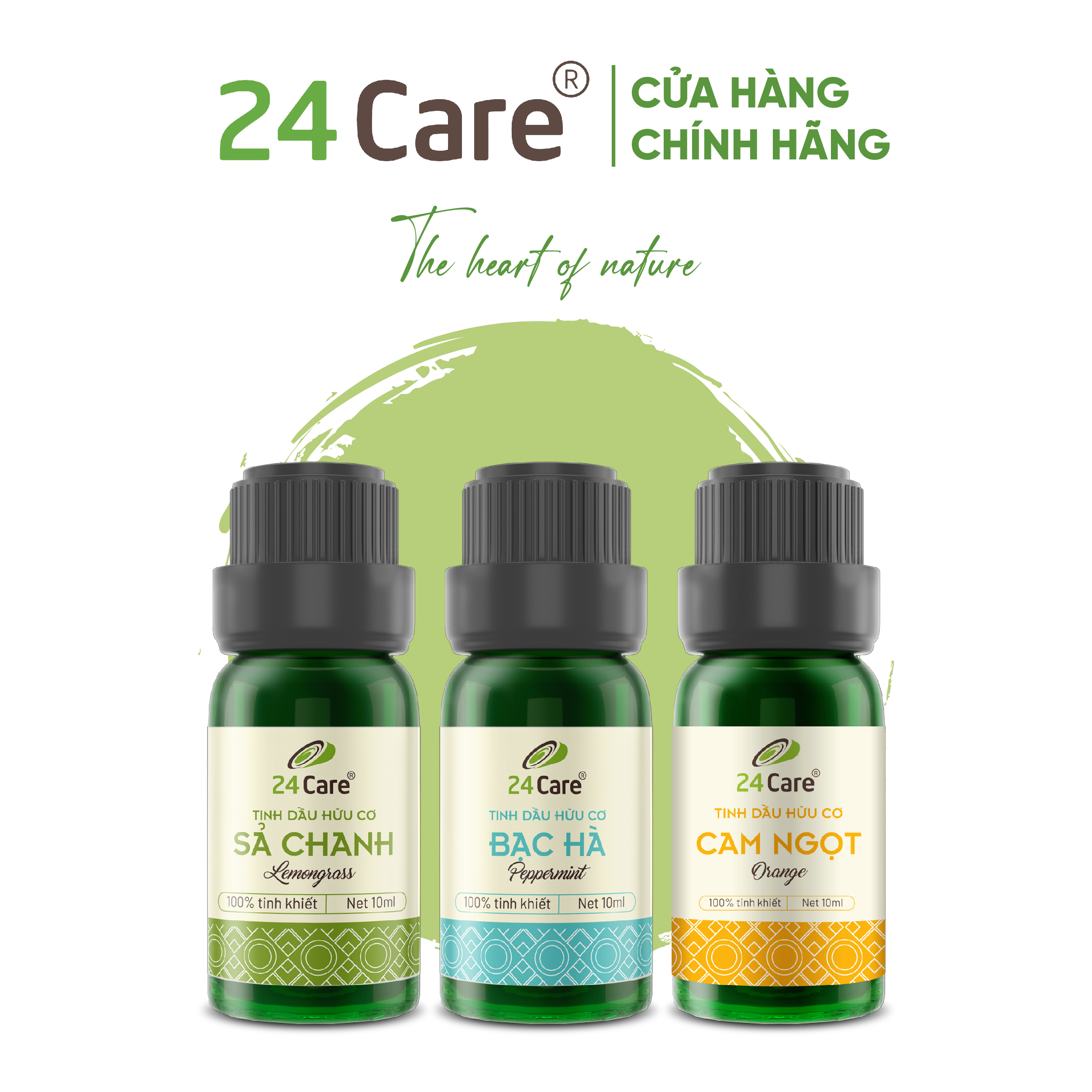 Combo 3 Tinh Dầu Sả Chanh Bạc Hà Cam Úc 24Care 10Mlchai - Sả Chanh Bạc Hà Cam - 10Ml