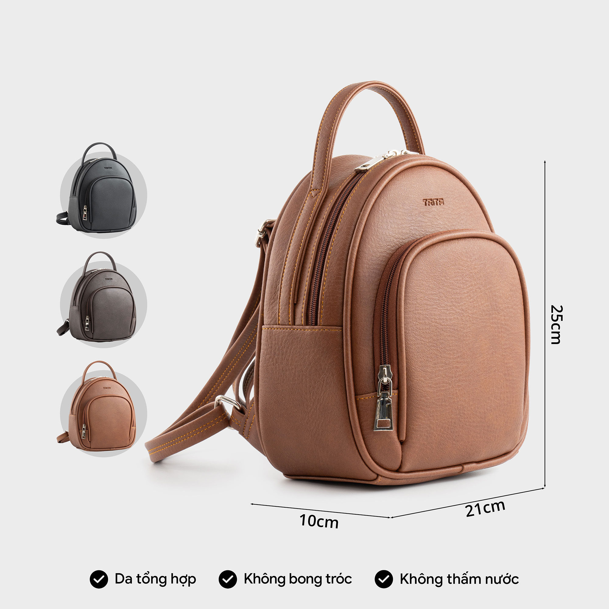 Balo Trita ( Thời trang nữ phối ngăn phong cách basic cỡ trung - Balo da RBA91 )