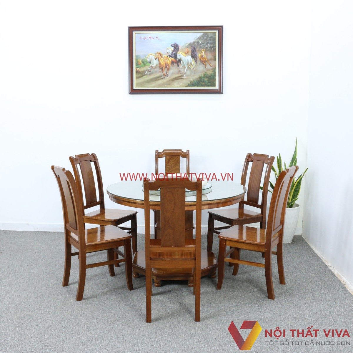 Bộ Bàn Ăn Gỗ Xoan Đào Tròn Mâm Xoay Cao Cấp
