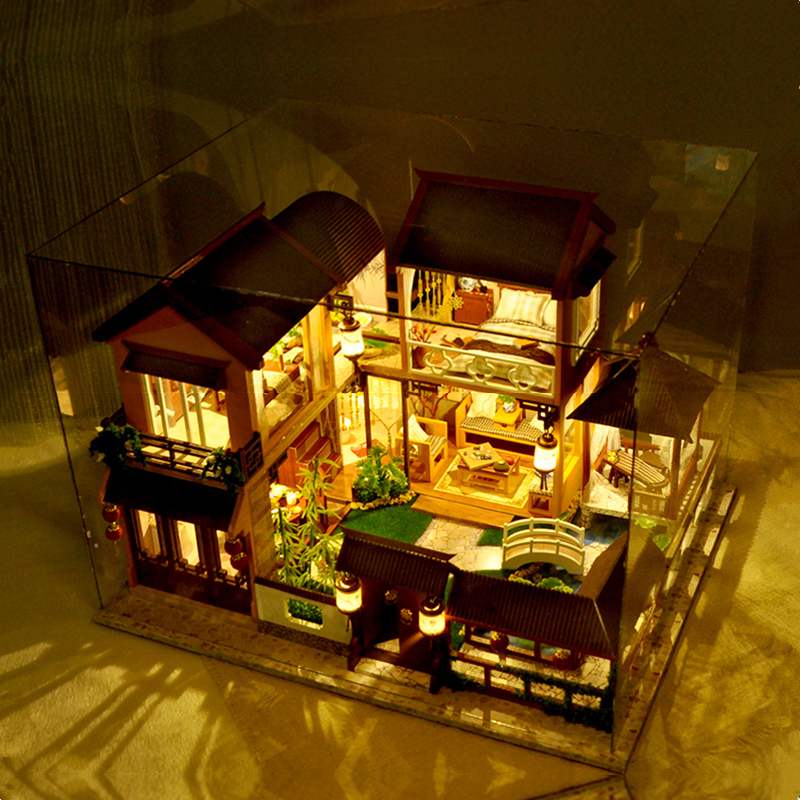 Mô hình nhà DIY Doll House A Cozy Little Courtyard Kèm Hộp nhạc và Mica Chống bụi