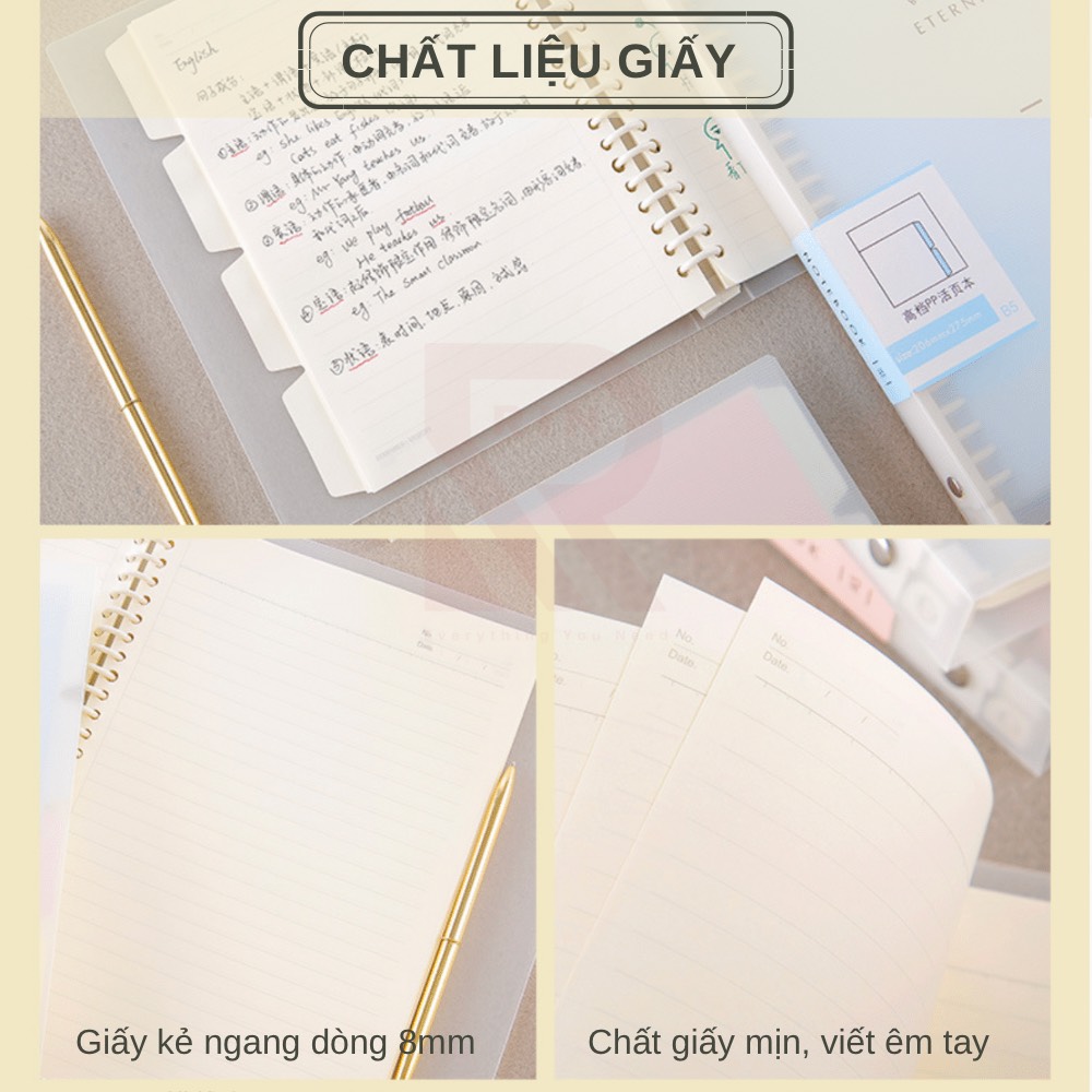 Sổ Tay Ghi Chép Gáy còng nhựa / Binder Gáy Lò Xo ghi chép 60 Trang - Màu Pastel - Có kèm giấy