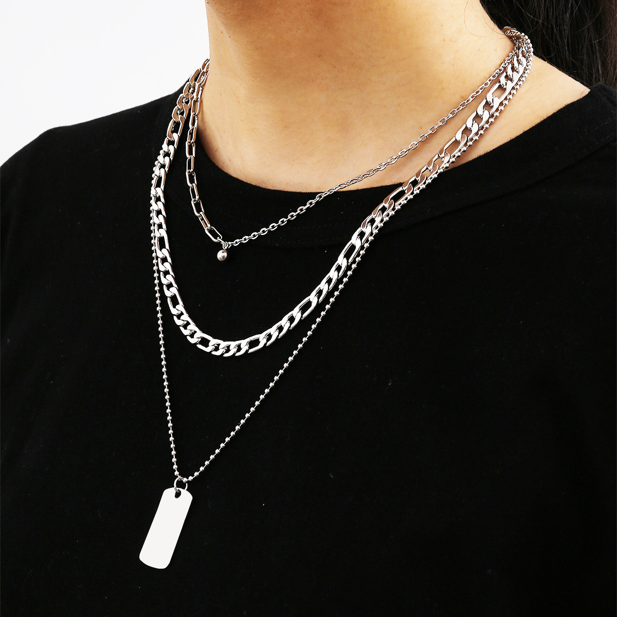 Vòng cổ dây chuyền 3 lớp titan cá tính unisex