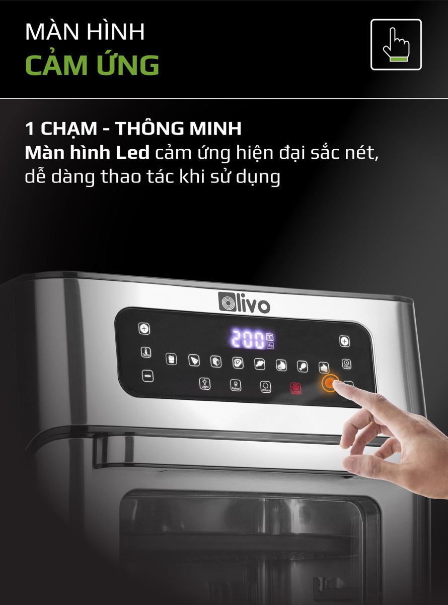 Nồi Chiên Không Dầu OLIVO AF12 - Hàng Chính Hãng - 8 Chức Năng - Dung Tích 12L - Công Suất 1800W - Thương Hiệu Mỹ