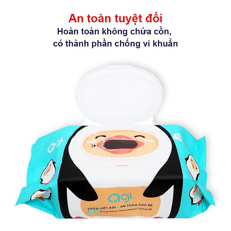 Khăn ướt Agi, Khăn ướt cho bé chính hãng mềm mịn không mùi an toàn cho bé yêu (hộp 100 tờ) – KH011