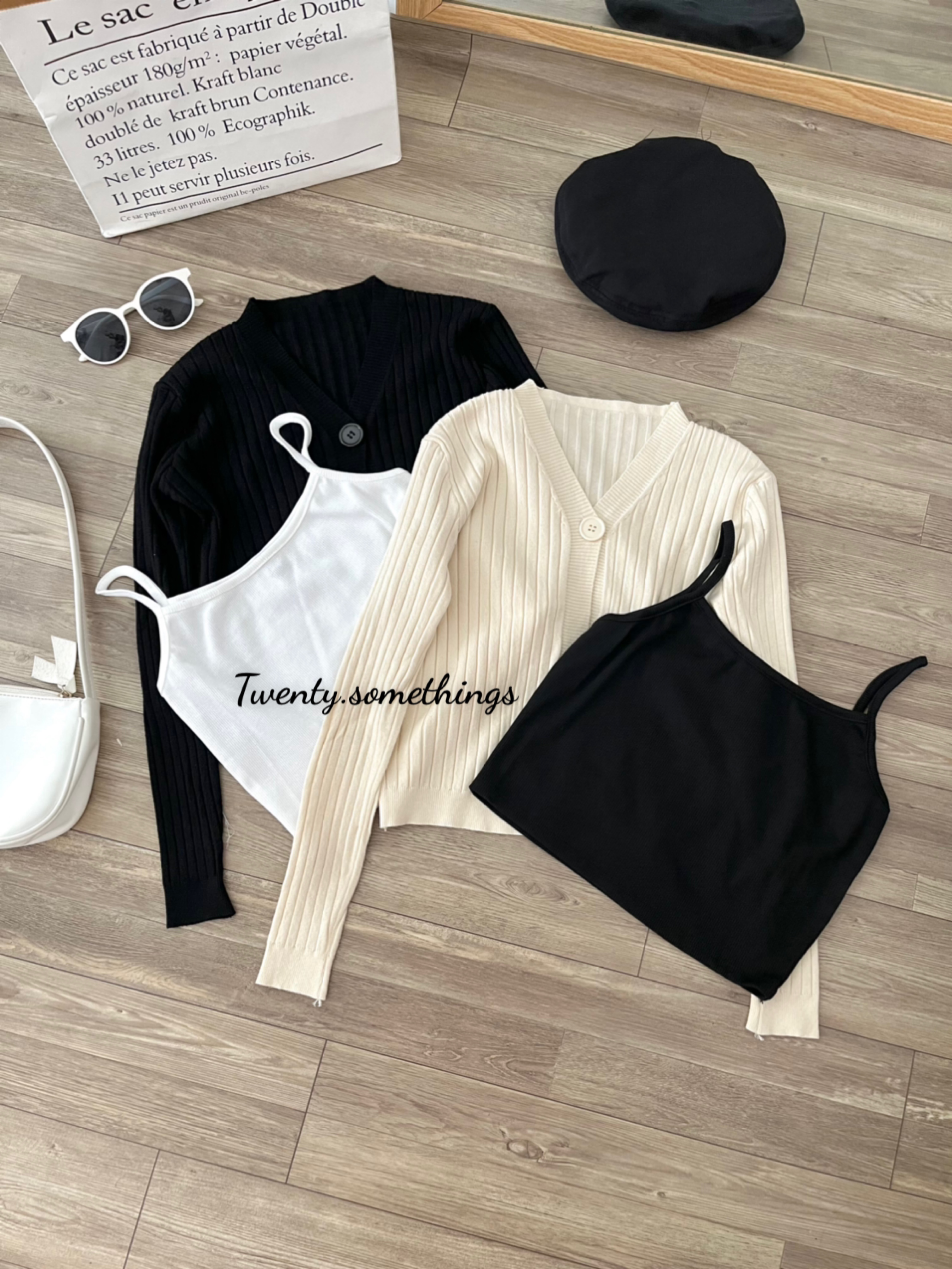 Set Áo Cardigan + Áo 2 Dây (ảnh thật/sẵn/video)