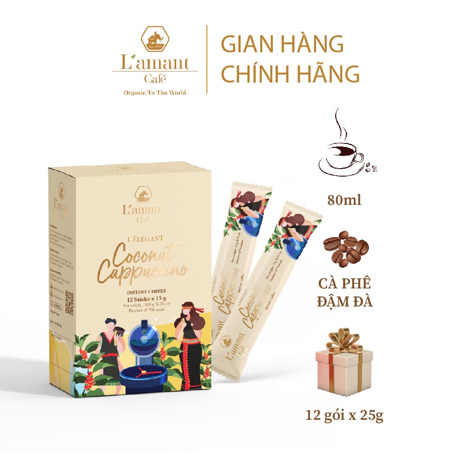 Combo 02 Hộp cà phê Coconut Cappuccino (Hộp 300g x 12 gói) và 03 Hộp 3IN1 (Hộp 192g - 12 gói)