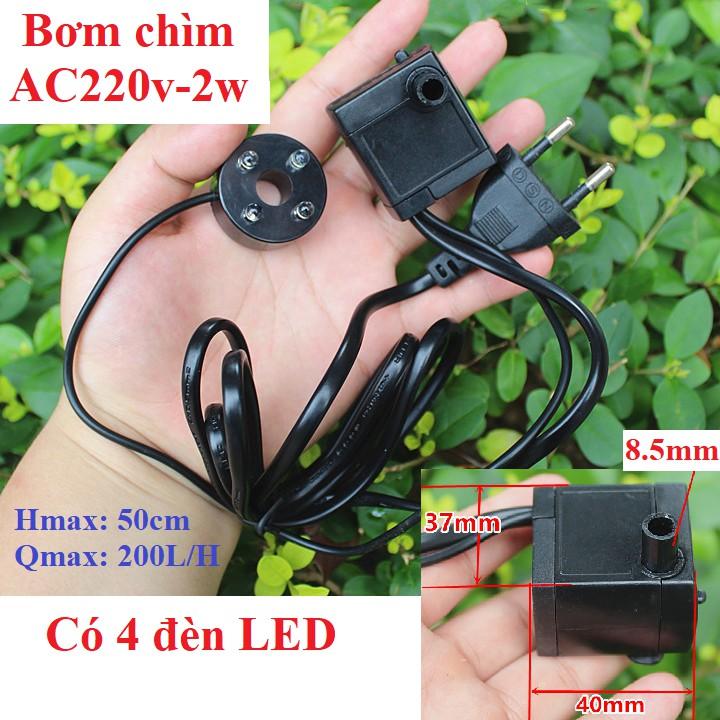 Bơm chìm hồ cá 2w, 5w, 8w có LED, dàn tưới mưa