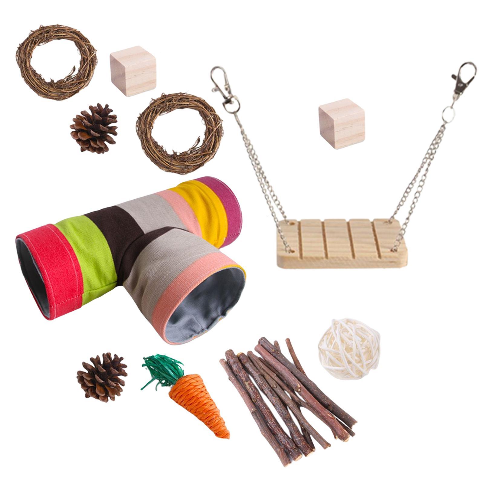 Hamster Chew Toys for Teeth, Natural Wood Swing Exercise Woven Ball Molar Toys for Rabbit Bunny Chinchilla Guinea Pig Gerbils Groundhog Squirrels