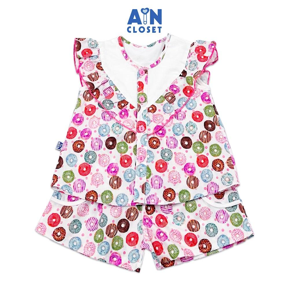 Bộ quần áo ngắn bé gái họa tiết Donut Hồng cotton - AICDBGR0KLTA - AIN Closet